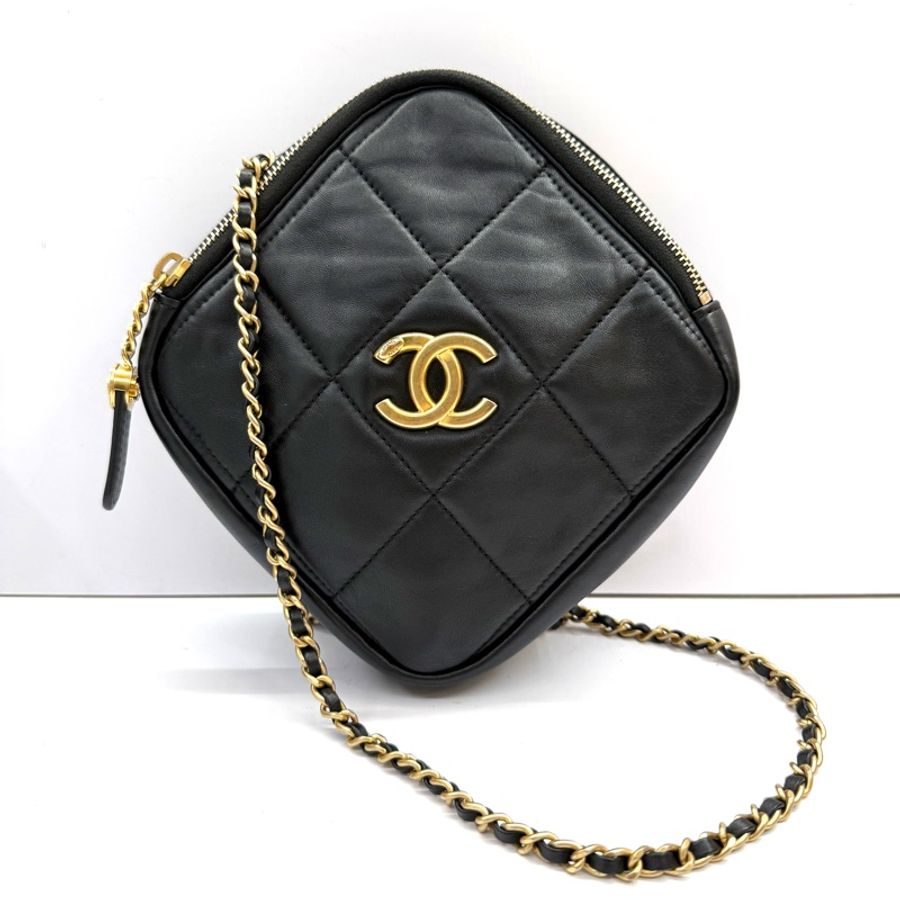 CHANEL 香奈兒 黑色羊皮鏈條鑽石包AS2201 NO.30-0