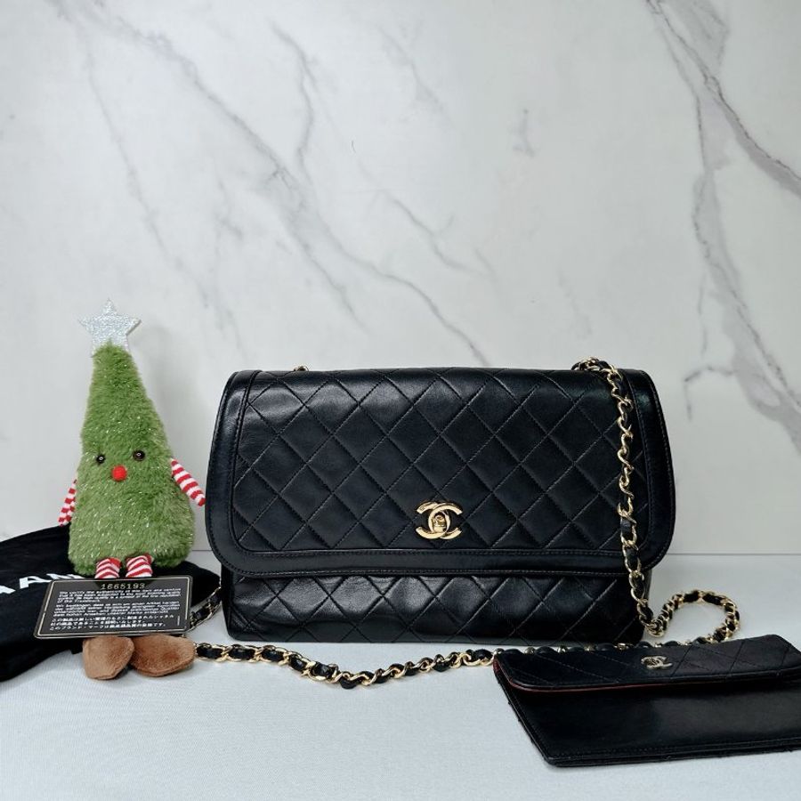 CHANEL Vintage老香羊皮雙C鏈帶包-0
