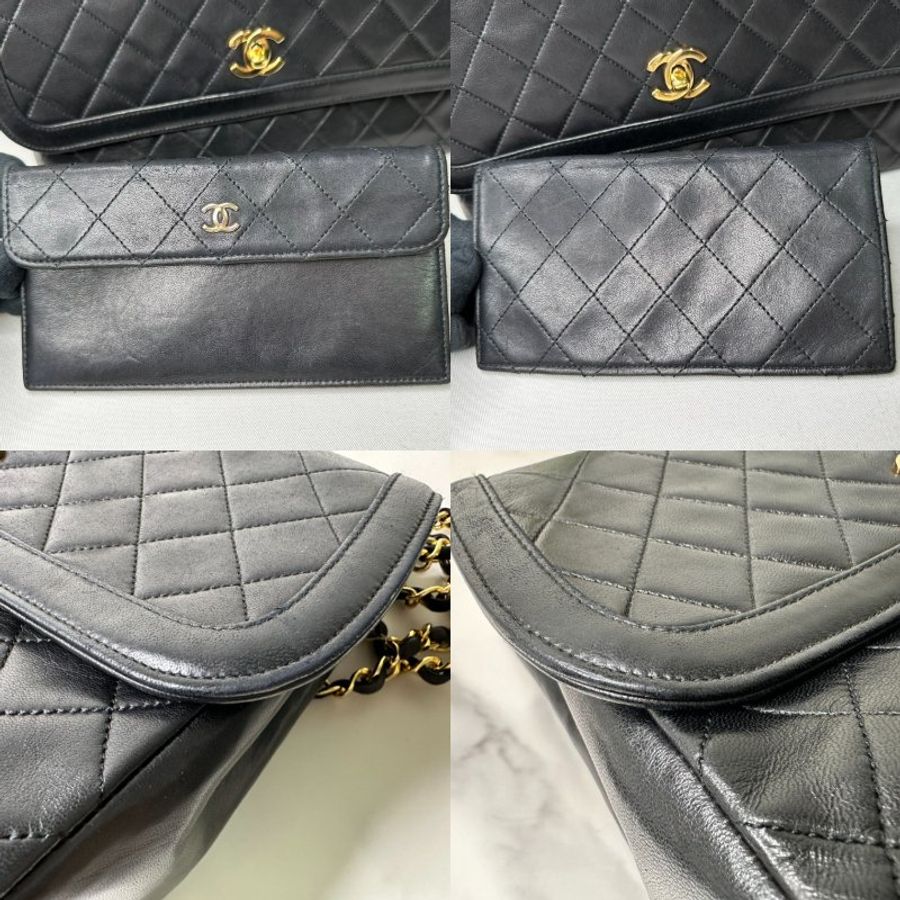 CHANEL Vintage老香羊皮雙C鏈帶包-8