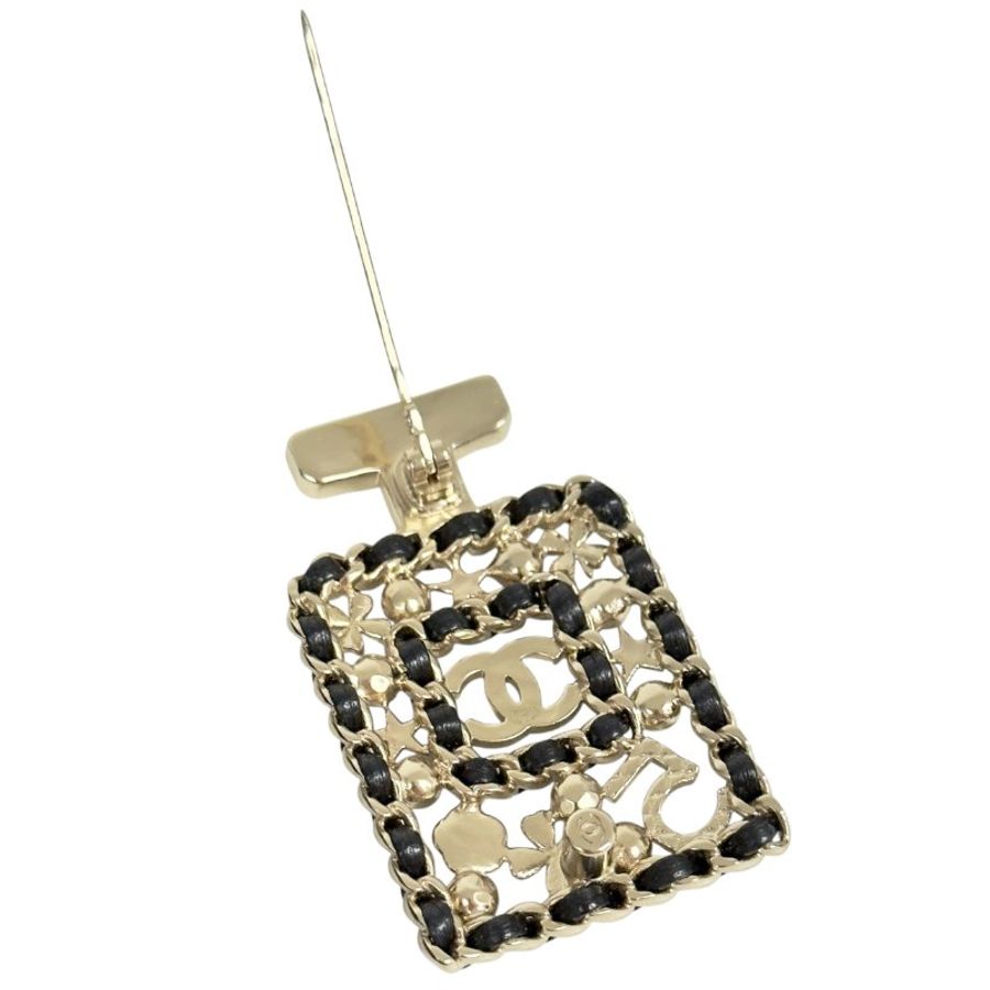 CHANEL CC 水鑽 皮穿鏈 香水樽 胸針-6