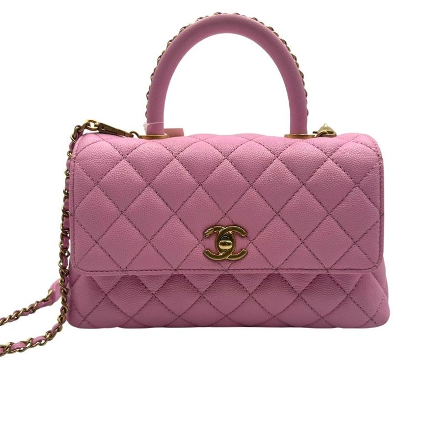 【美收精品】CHANEL Coco Handle Small 粉色魚子醬皮手提包 C-686【隔月月中將轉賣至日本 上架期限30天】-1