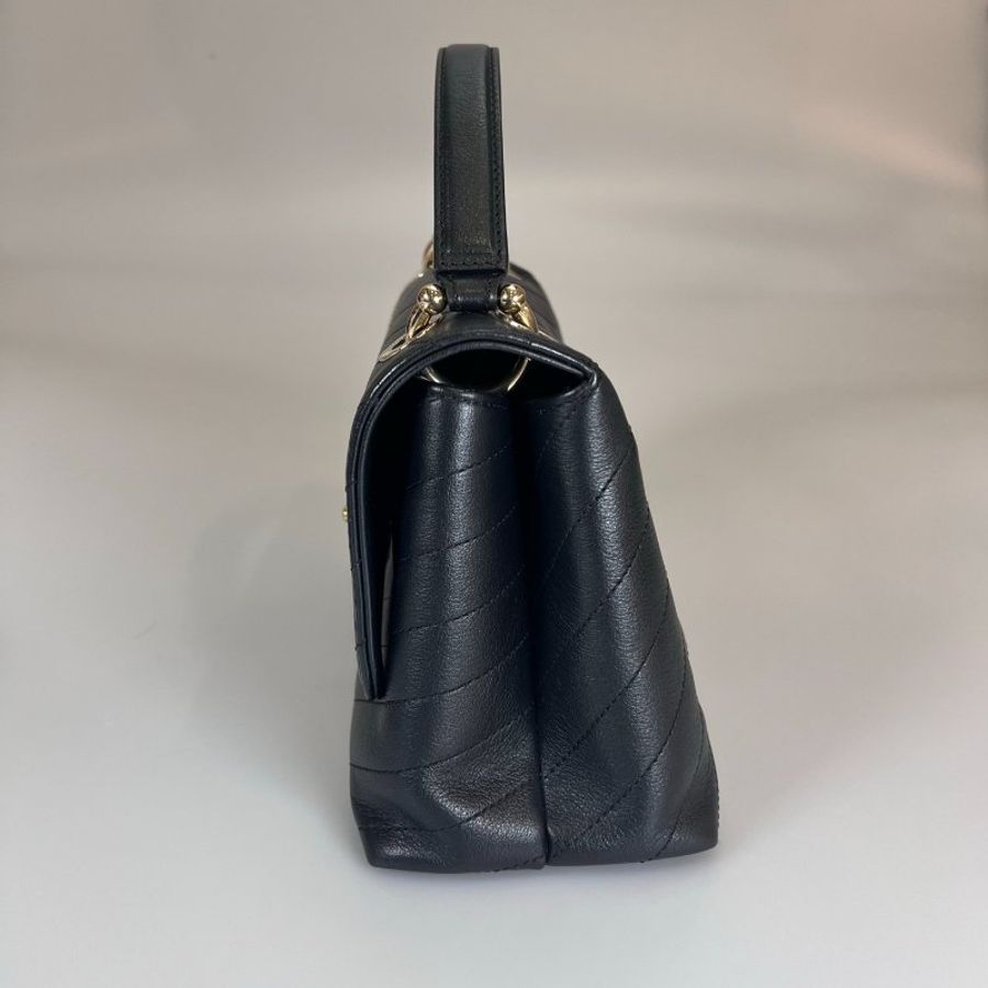 CHANEL HANDLE 24山型紋手提包 牛皮黑金 保卡款27開-3