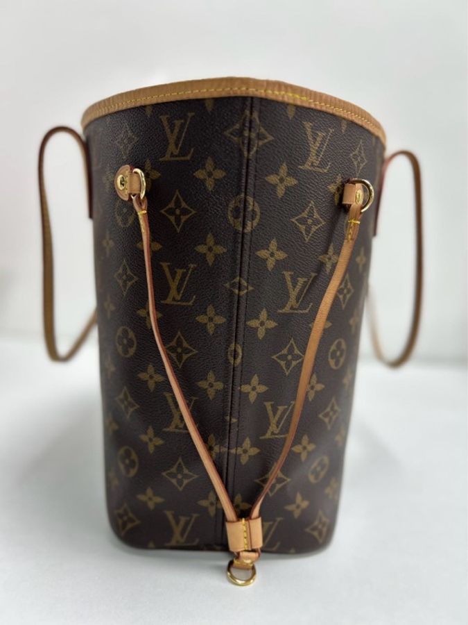 路易威登/Louis Vuitton Neverfull 純晶片款 MM 老花配色 塗層帆布牛皮飾邊 托特包/購物袋 單肩手提包 中號 玫紅內裡 公價15100 現貨好價-4