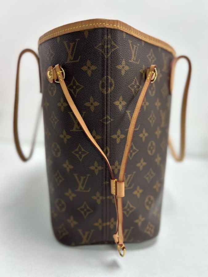 路易威登/Louis Vuitton Neverfull 純晶片款 MM 老花配色 塗層帆布牛皮飾邊 托特包/購物袋 單肩手提包 中號 玫紅內裡 公價15100 現貨好價-5