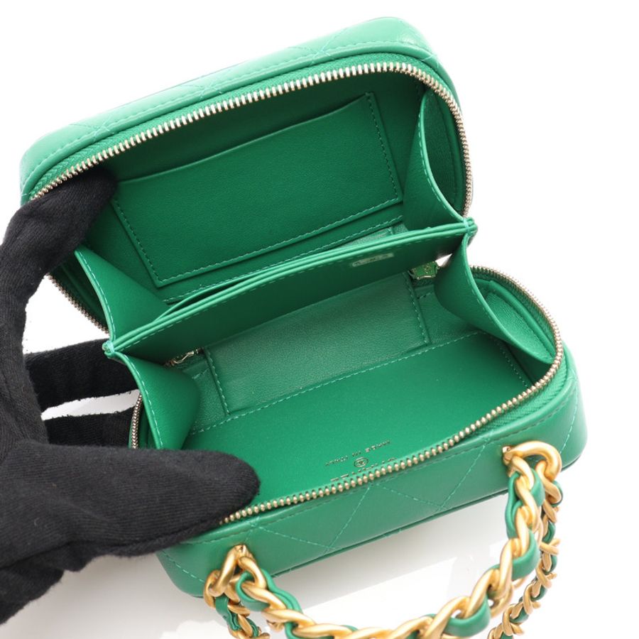綠色 羊皮 Mini Vanity 兩用包 金釦【CHANEL 香奈兒】-3