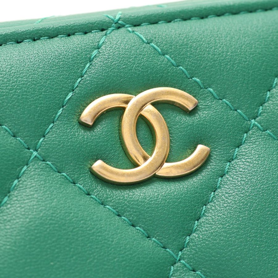 綠色 羊皮 Mini Vanity 兩用包 金釦【CHANEL 香奈兒】-6
