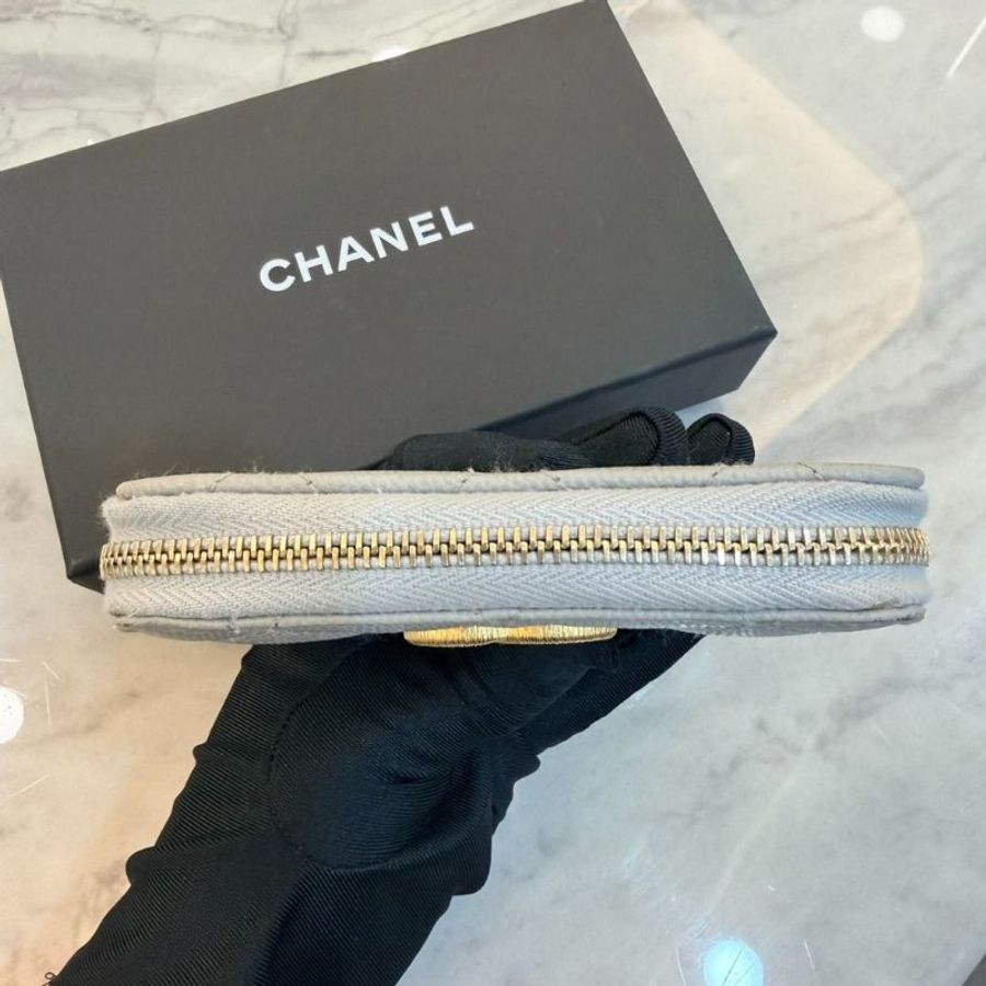 CHANEL 23B 灰藍金釦零錢包(芯片款)-4
