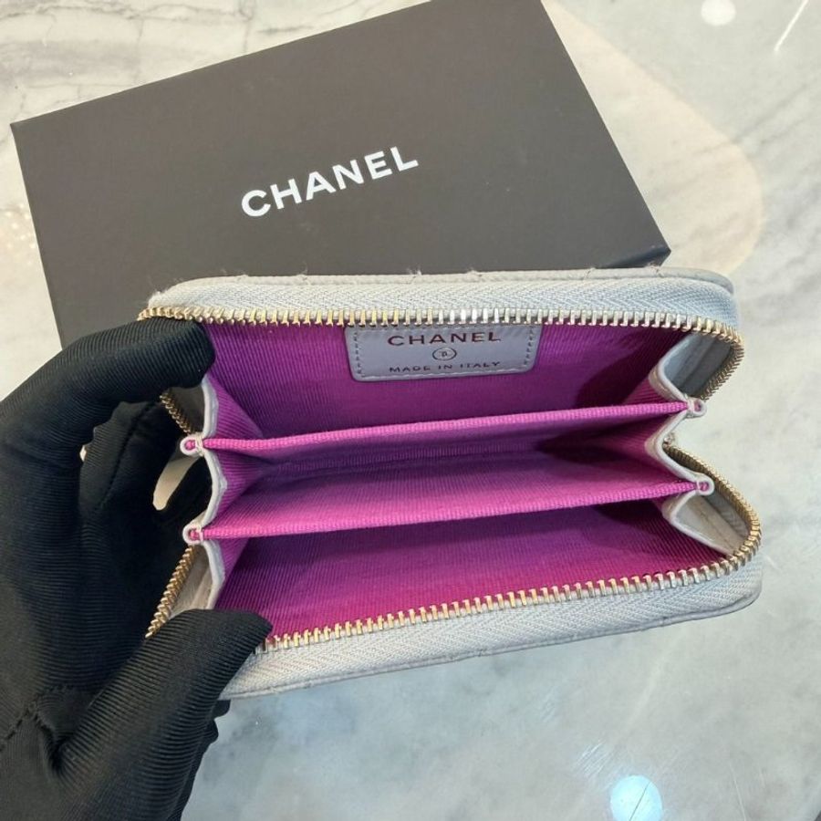 CHANEL 23B 灰藍金釦零錢包(芯片款)-6