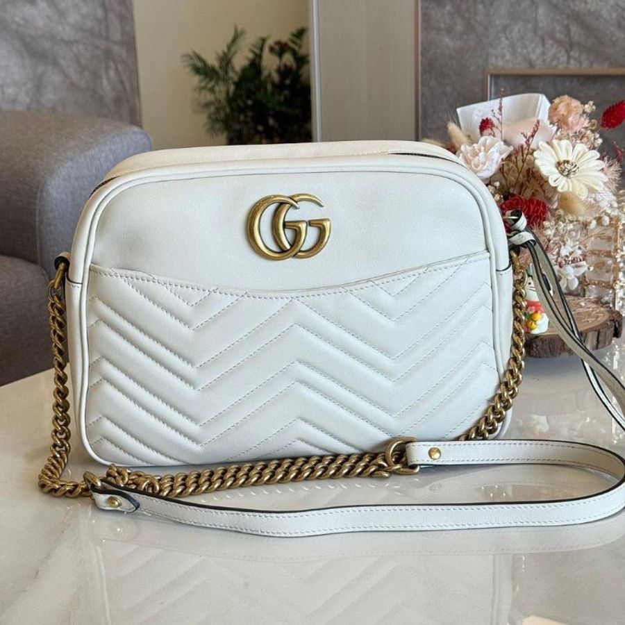 Gucci Marmont 白色馬夢相機包-0