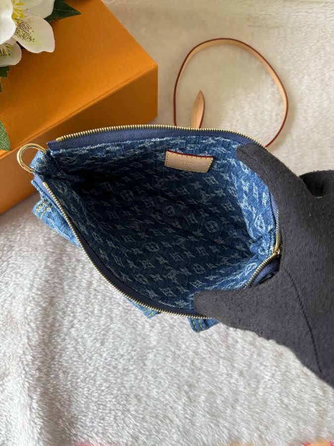 Cargo 雙口袋牛仔布肩背包/手提包(單寧藍)-8