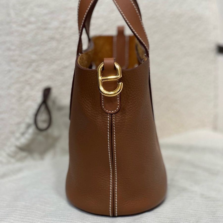 Hermes 愛馬仕intheloop18豬鼻子菜籃子手提包 金棕色金扣-3