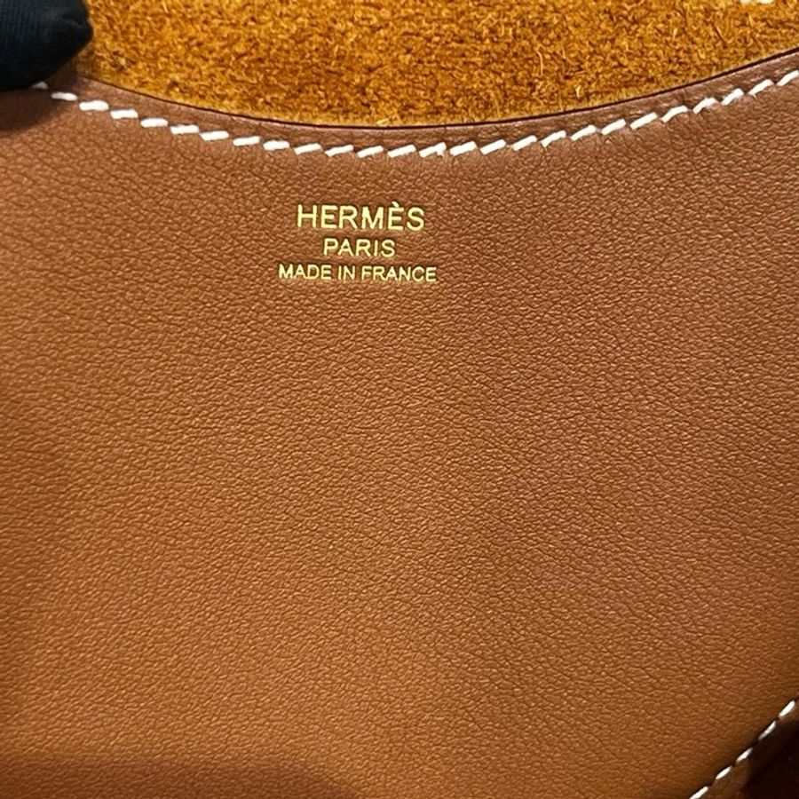 Hermes 愛馬仕intheloop18豬鼻子菜籃子手提包 金棕色金扣-8
