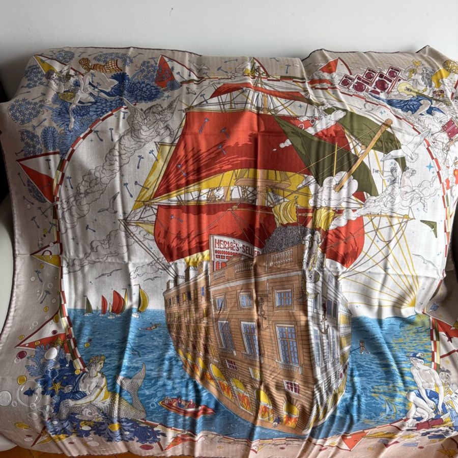 📤 全新 現貨 🧡 Hermes Scarf Shawl 140 絲巾 方巾 圍巾 cashmere🧣 Flagship 福寶郵輪-2
