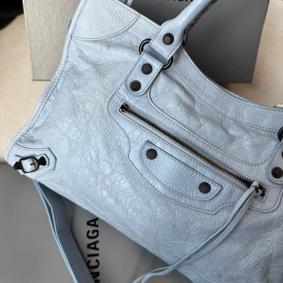 Balenciaga 巴黎世家 淺藍色中號 機車包手提包斜挎包-1