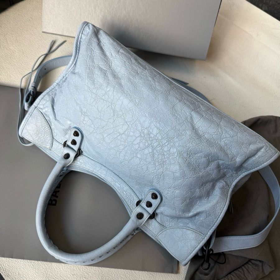 Balenciaga 巴黎世家 淺藍色中號 機車包手提包斜挎包-2