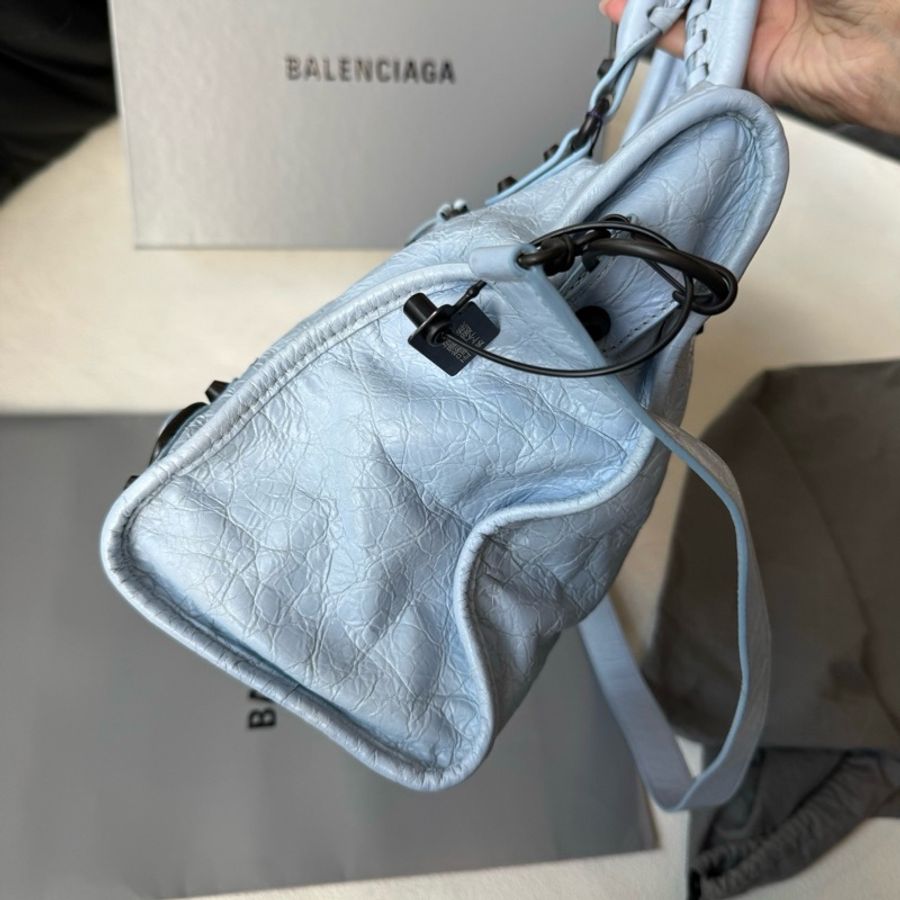 Balenciaga 巴黎世家 淺藍色中號 機車包手提包斜挎包-4