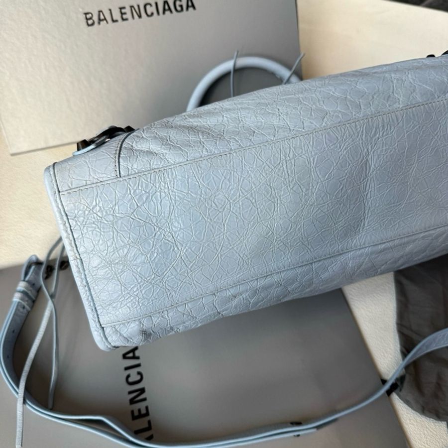 Balenciaga 巴黎世家 淺藍色中號 機車包手提包斜挎包-5