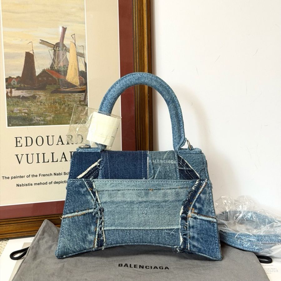 Balenciaga 巴黎世家 牛仔沙漏s 藍色牛仔拼接 手提包斜挎包-1