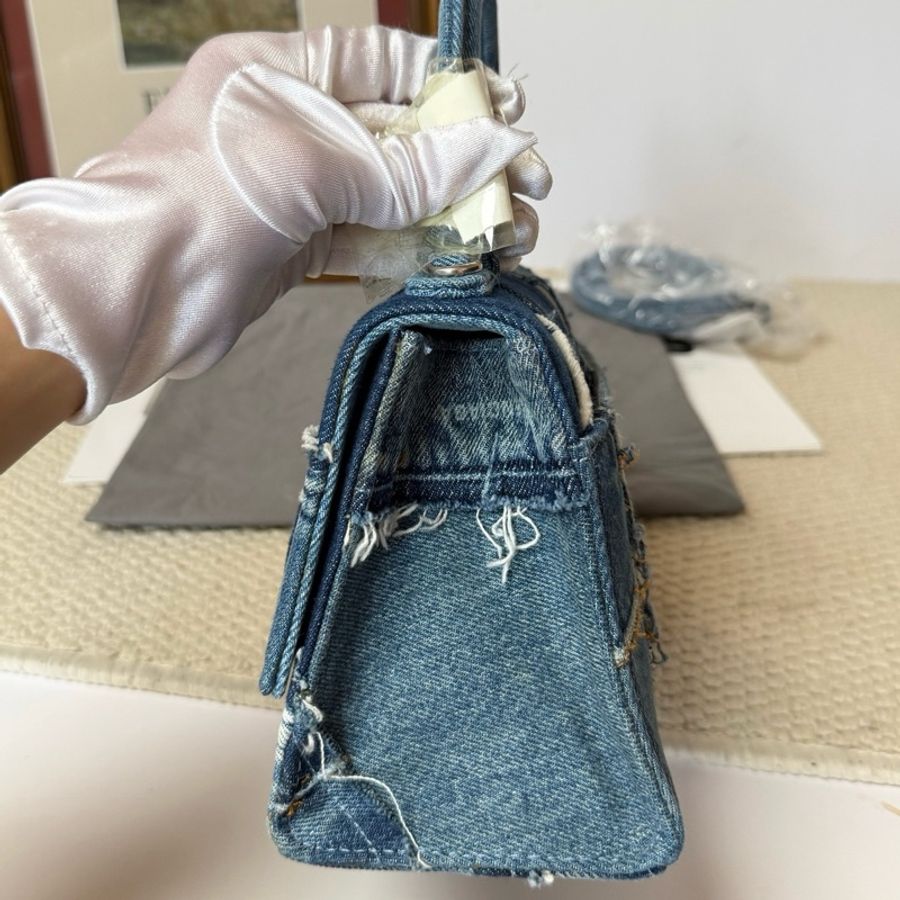 Balenciaga 巴黎世家 牛仔沙漏s 藍色牛仔拼接 手提包斜挎包-3