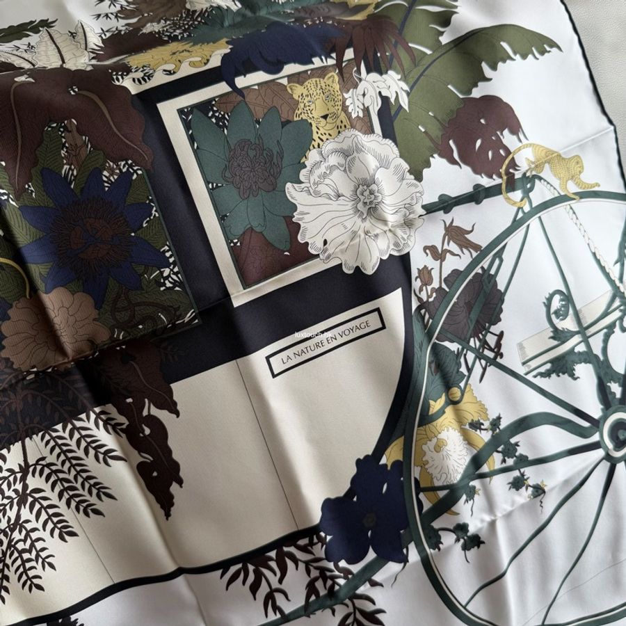 📤 全新 現貨 🧡 Hermes Scarf 90 絲巾 方巾 圍巾🧣La Nature en Voyage自然之旅-5