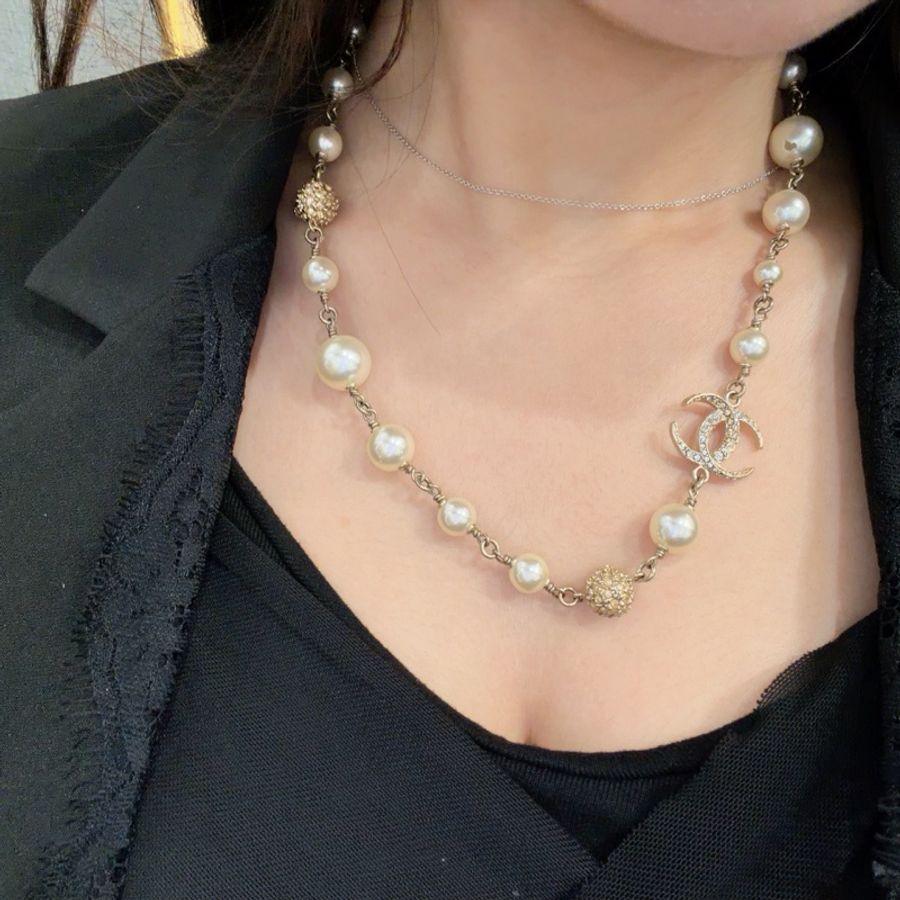 CHANEL 珍珠水鑽項鏈-0