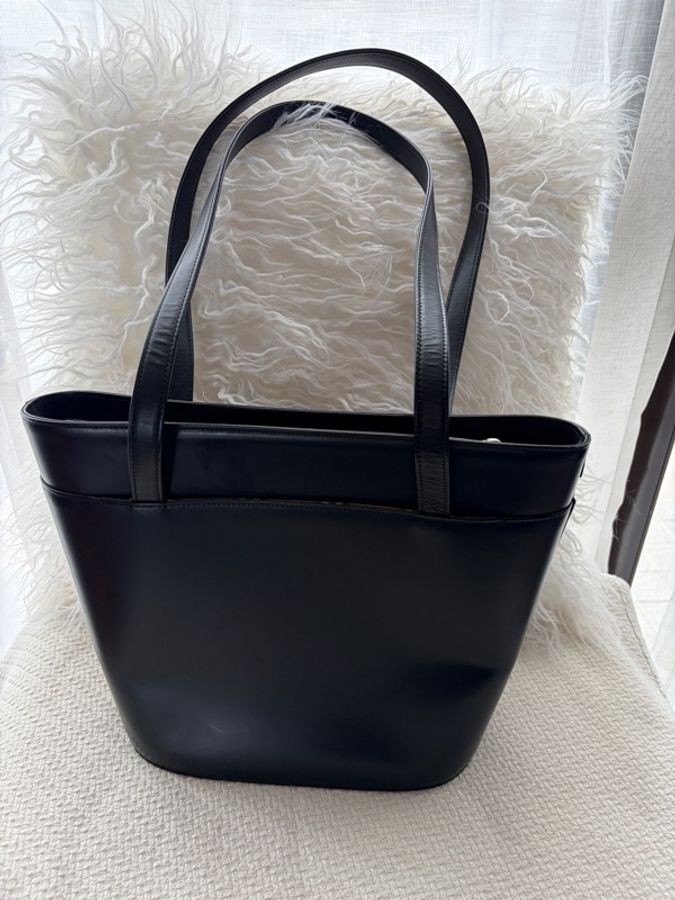 Vintage Burberry Black Leather Nova Check Tote Bag｜經典黑色皮革托特包-0
