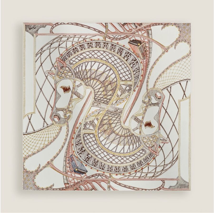 📤 全新 現貨 🧡 Hermes Scarf 90 絲巾 方巾 圍巾🧣Chevaux d'Hephaistos 赫菲斯托斯之馬 啡色/白色-0