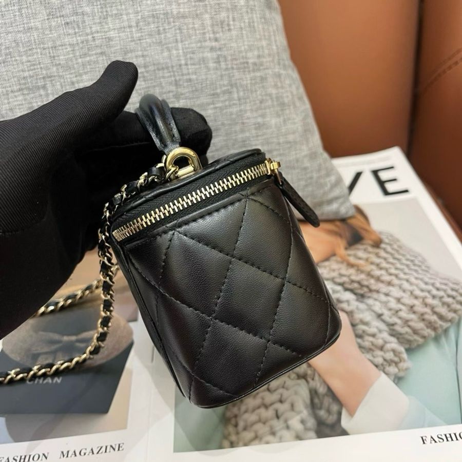 Chanel香奈兒 黑金化妝小盒子包手提包斜挎包-4
