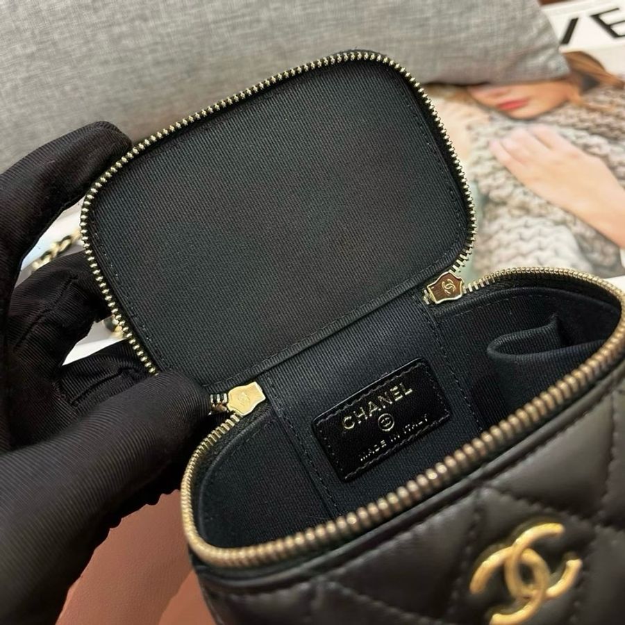 Chanel香奈兒 黑金化妝小盒子包手提包斜挎包-7