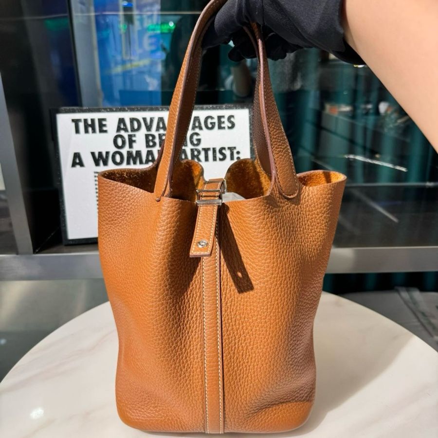 愛馬仕HERMES picotin菜籃子22金棕銀扣TC皮U刻-1