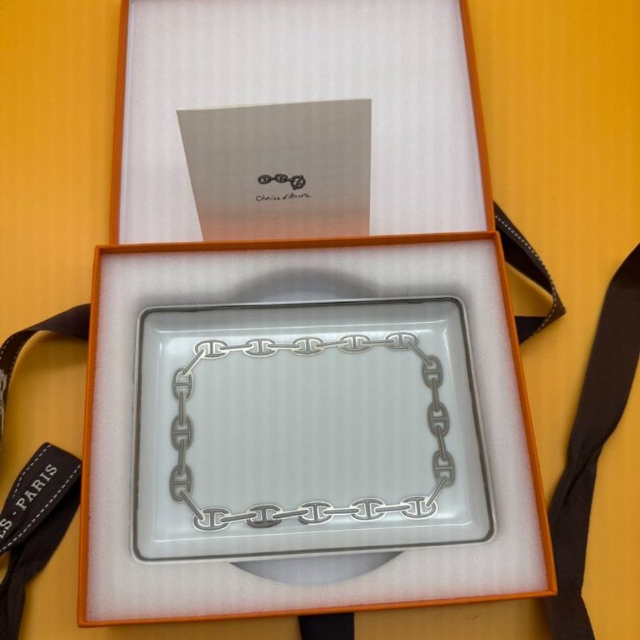 Hermès 愛馬仕 全新 Chaine d’Ancre 鏈紋白銀 陶瓷 飾品盤 置物盤 小托盤 附盒-1