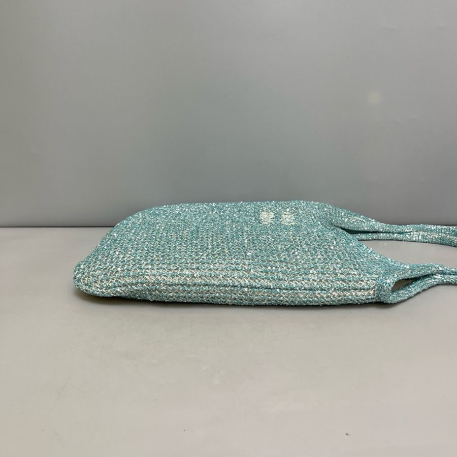 MiuMiu繆繆 冰藍色亮片編織viy子母單肩包 尺寸34×31 附件 塵袋-2