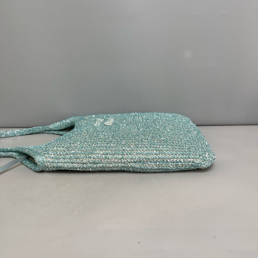 MiuMiu繆繆 冰藍色亮片編織viy子母單肩包 尺寸34×31 附件 塵袋-3