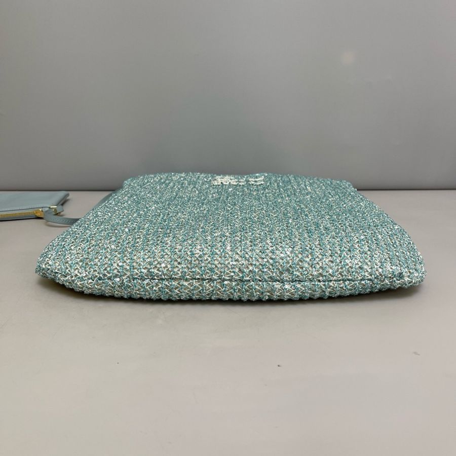 MiuMiu繆繆 冰藍色亮片編織viy子母單肩包 尺寸34×31 附件 塵袋-4