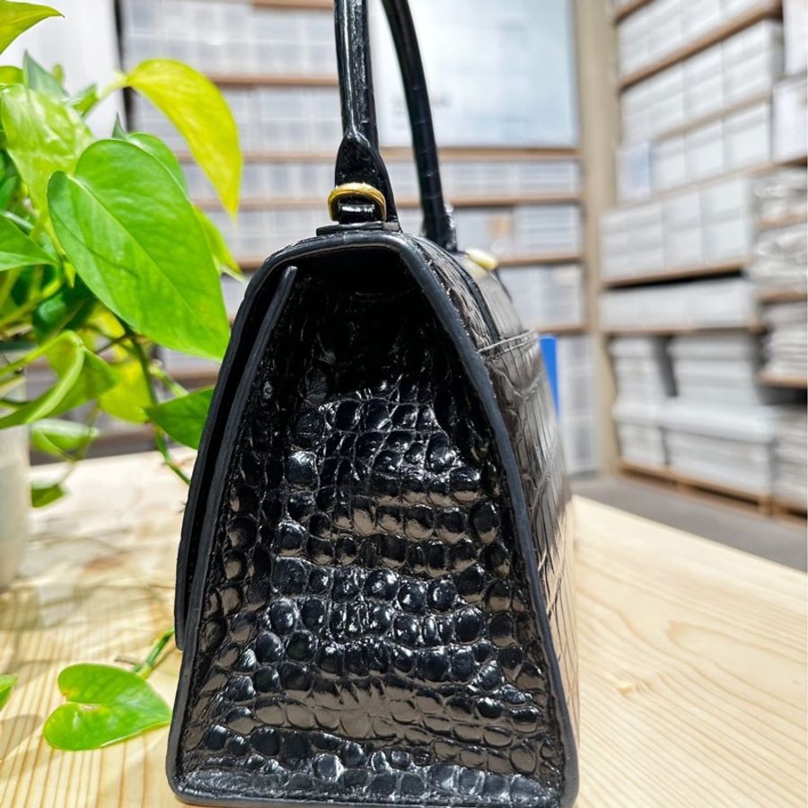 巴黎世家balenciaga鰐魚紋s沙漏包黑色金扣-3