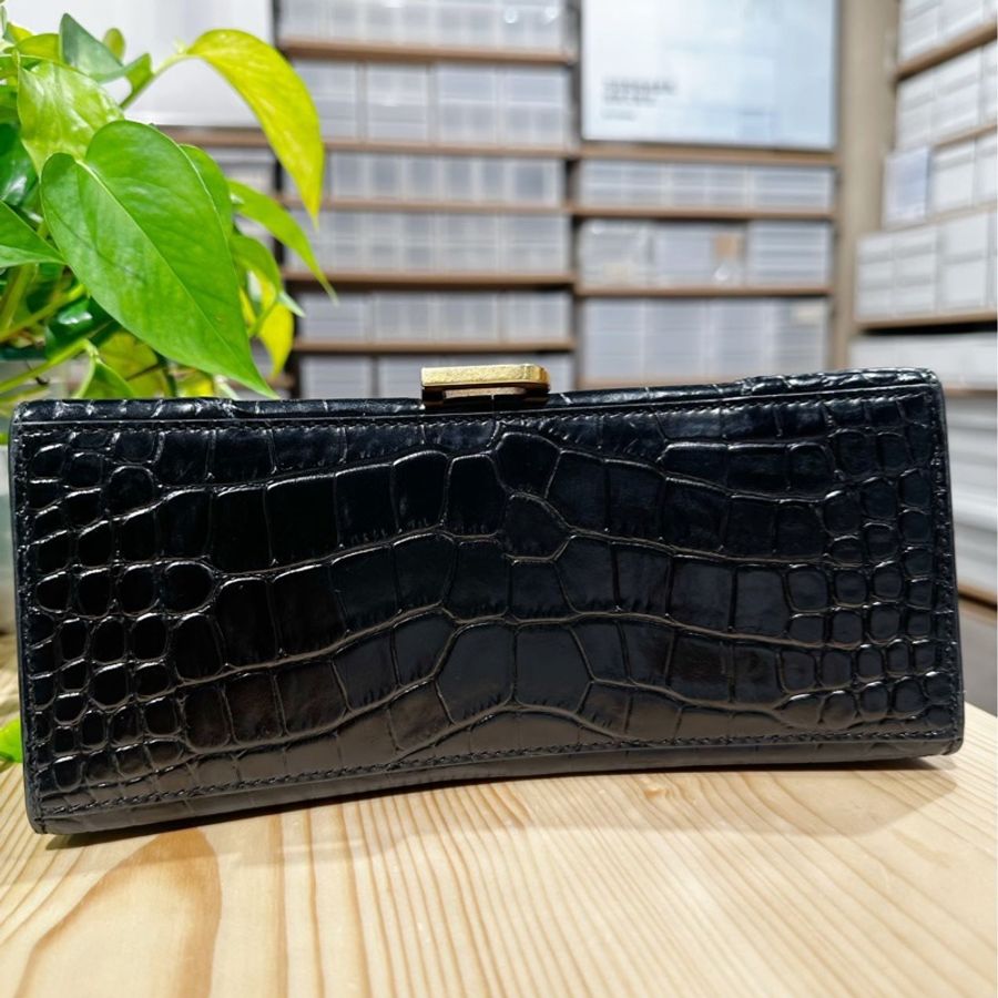 巴黎世家balenciaga鰐魚紋s沙漏包黑色金扣-4