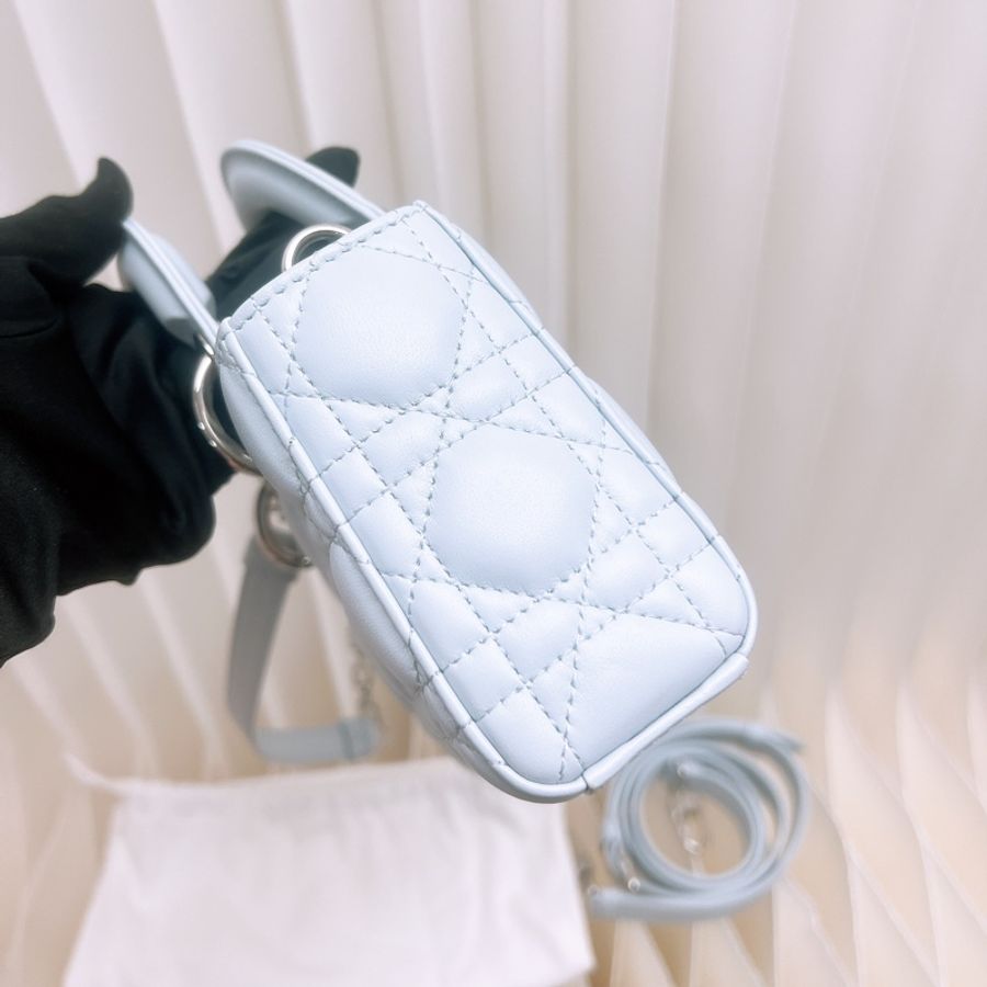 Dior lady d-joy mini 冰藍色銀釦-6