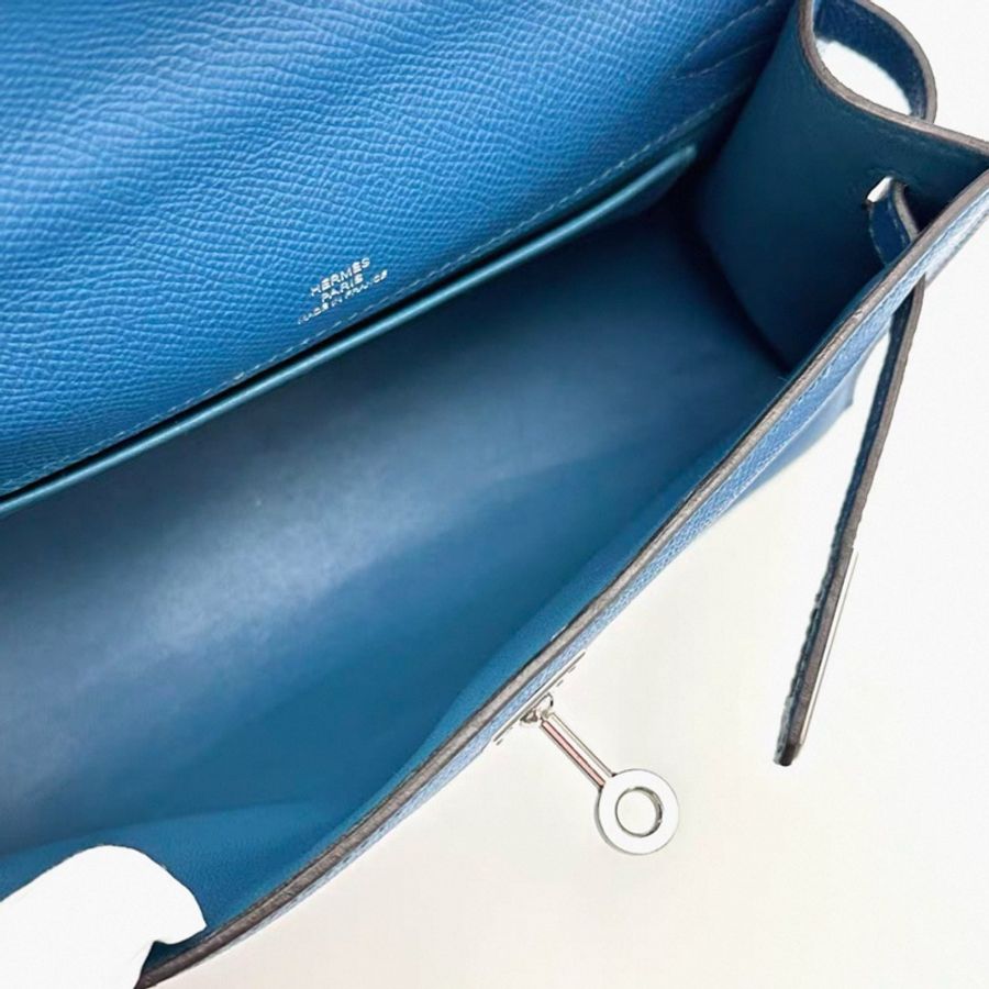 HERMES 伊茲密爾藍銀扣mini kelly pochette 一代e皮-9