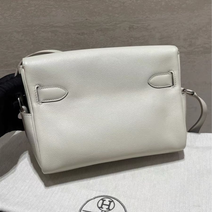 HERMES Kelly Messenger 郵差包 8L冰川白 Evercolor皮 銀扣 W刻-3