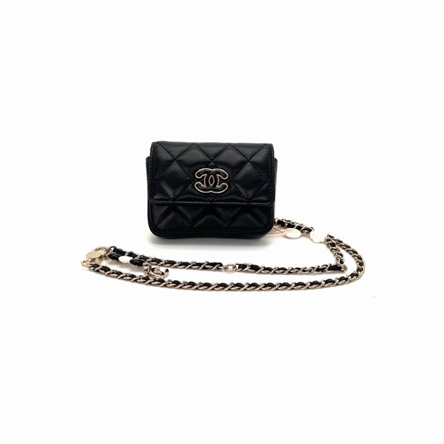 【威選精品】🖤 CHANEL 黑色琺瑯雙C小腰包|迷你精品新寵-0