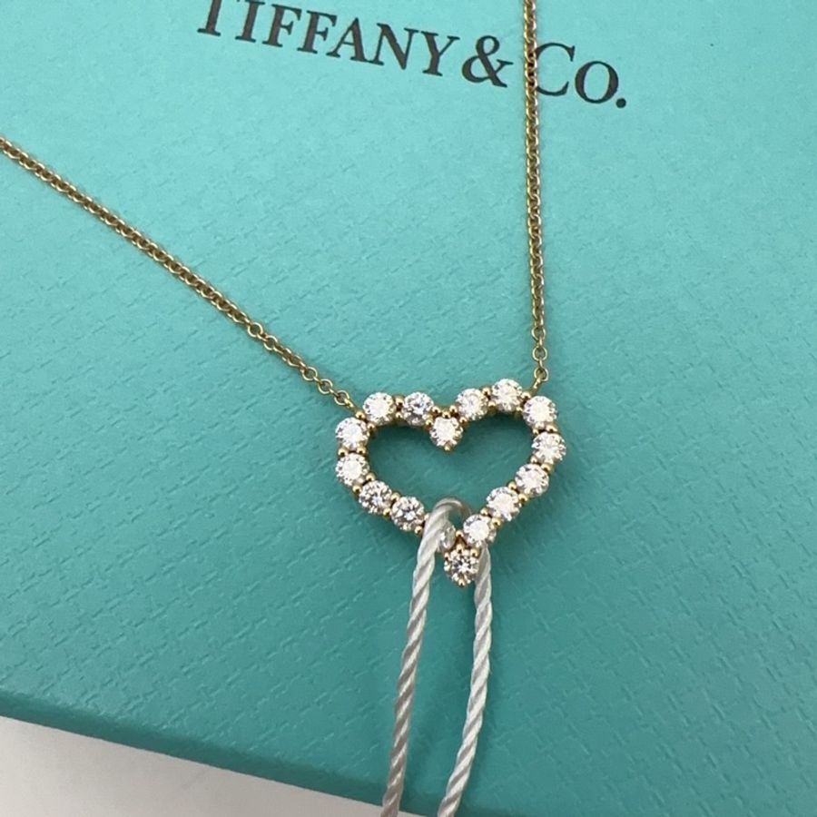 Tiffany & Co.蒂芙尼 愛心 滿鑽 項鍊 中號 直徑15mm 附件盒子-0