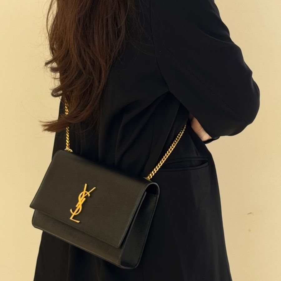 Saint Laurent YSL 黑色 粒面牛皮 Kate 中型 鍊條包 肩背包 斜背包 金釦 364021-1