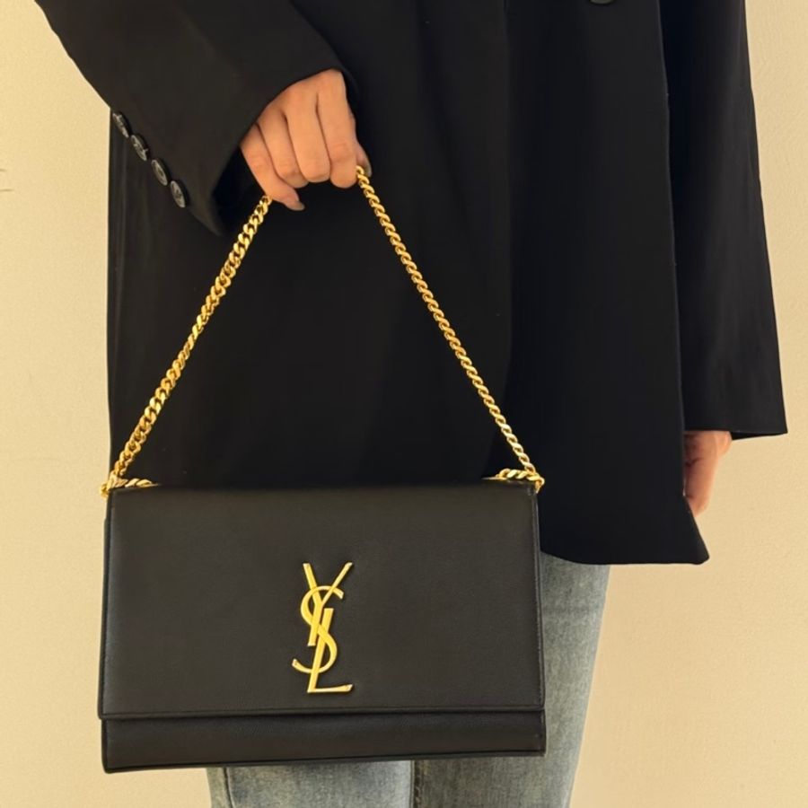 Saint Laurent YSL 黑色 粒面牛皮 Kate 中型 鍊條包 肩背包 斜背包 金釦 364021-3