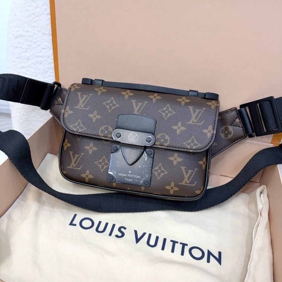 LV 路易威登 原花 Monogram Macassar 黑色 牛皮 S Lock Sling 手提包 胸包 斜背包 M45807-7