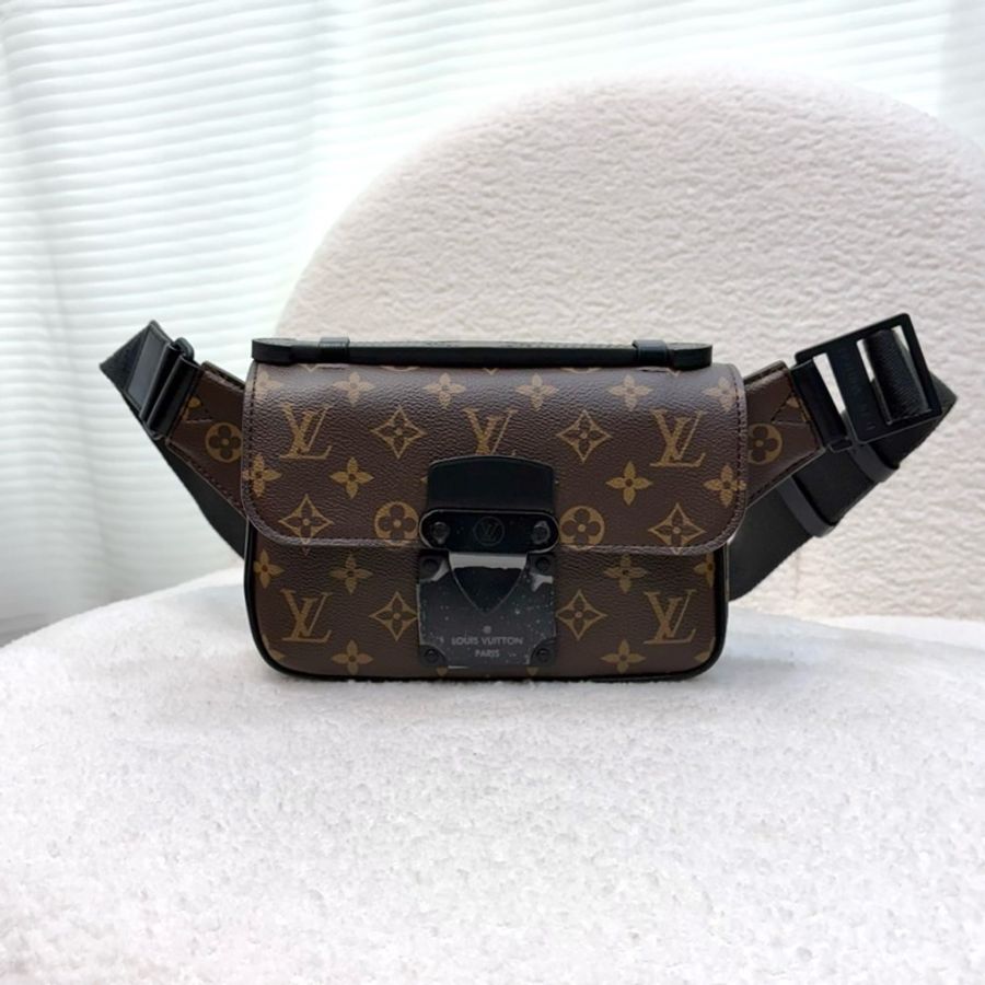 LV 路易威登 原花 Monogram Macassar 黑色 牛皮 S Lock Sling 手提包 胸包 斜背包 M45807-9