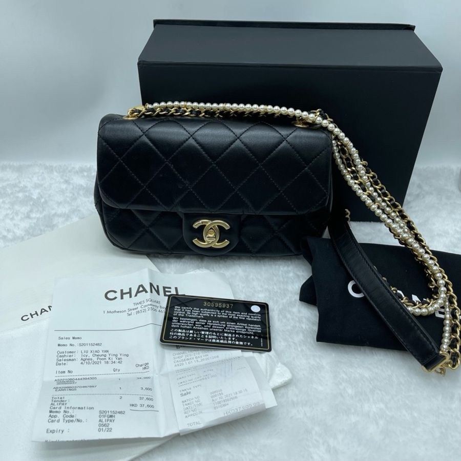 Chanel • 黑金珍珠鏈條Cf 20 大全配🈶購證-4
