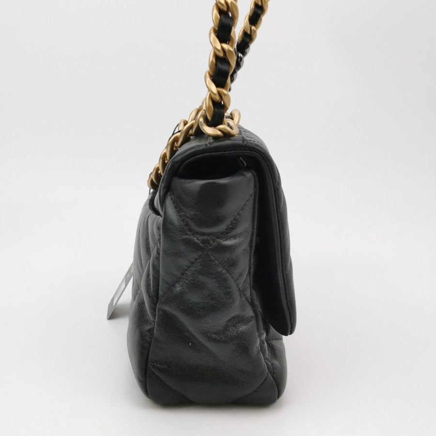Chanel 19Bag小號羊皮純色菱格絎縫穿皮雙C扣斜背包單肩包-3