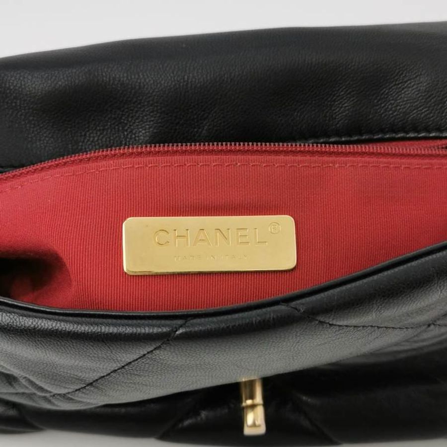 Chanel 19Bag小號羊皮純色菱格絎縫穿皮雙C扣斜背包單肩包-7