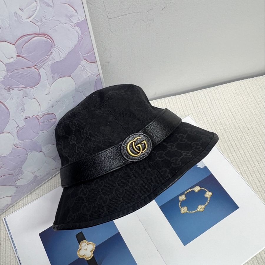 Gucci • 經典黑色老虎暗紋大Logo漁夫帽-2