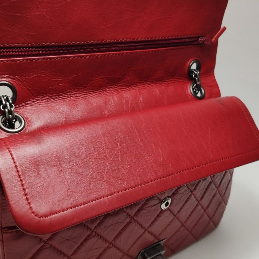 Chanel 2.55 Flag Bag 季節限定款大牛皮菱格絎縫長方形旋扣單肩包-9